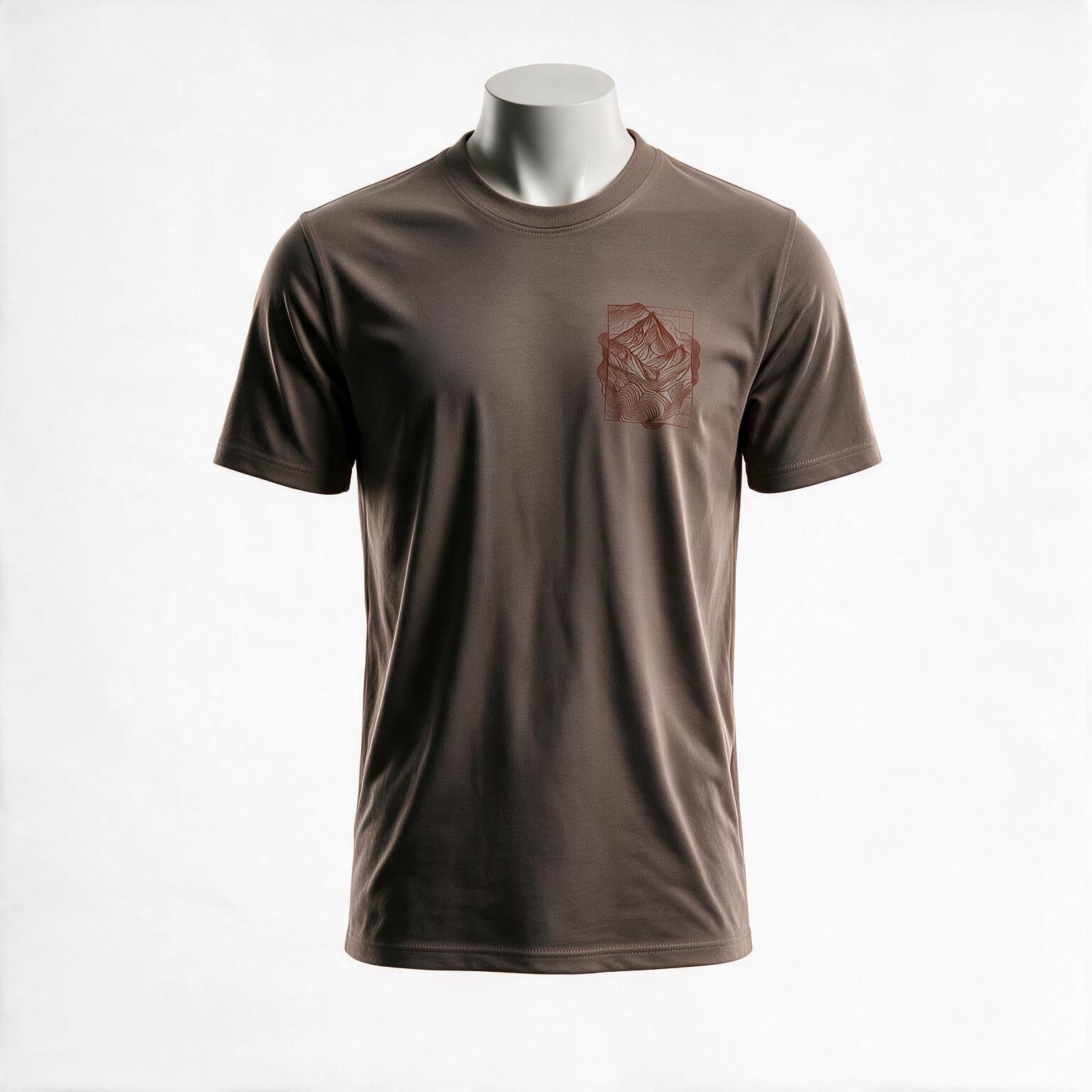 Hajar Mountains Tee, regular fit, front — embroidered topographic logo on the chest